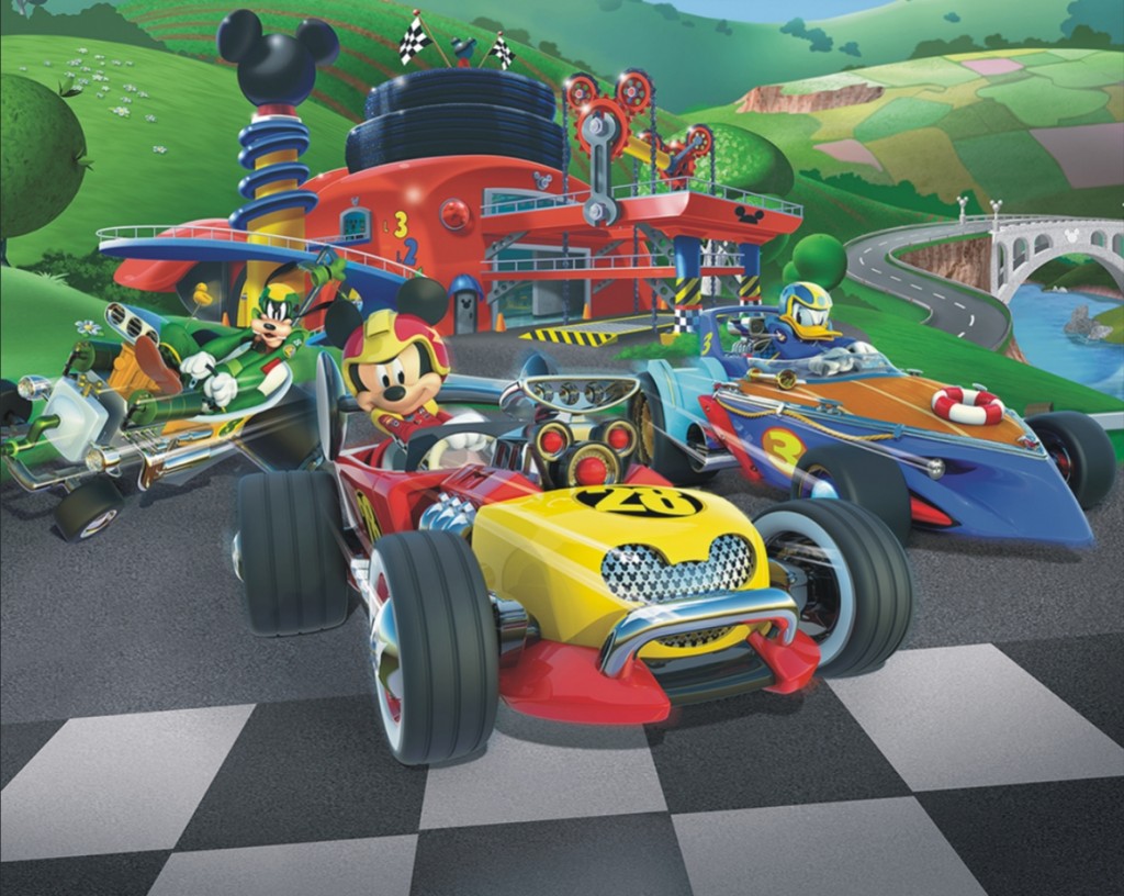 3D Fototapeta Mickey Mouse Roadster Racers i + lepidlo zdarma, veľkosť 244x305cm 244x305 cm