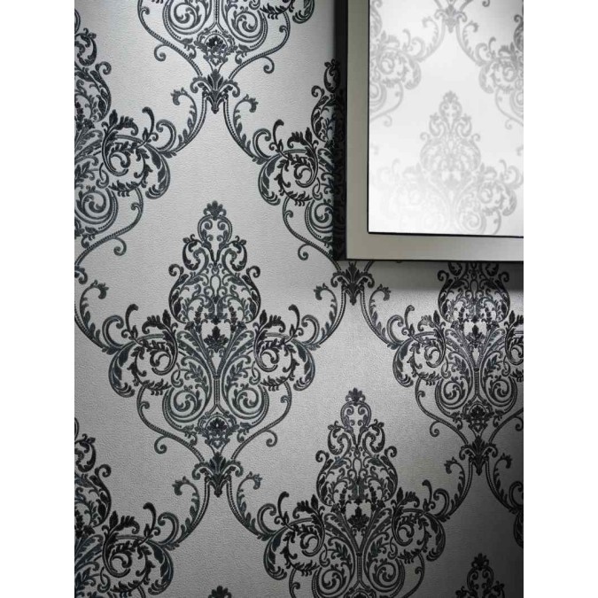292000 Luxusná vinylová zámocká tapeta na stenu Arthouse Ambiente farba Vintage Valdina Black/White, veľkosť 10,05 m x 53 cm