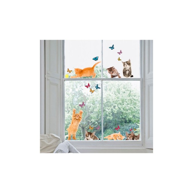 Samolepiace dekorácie Crearreda na okno WI M Cats 64001 Mačky a motýle