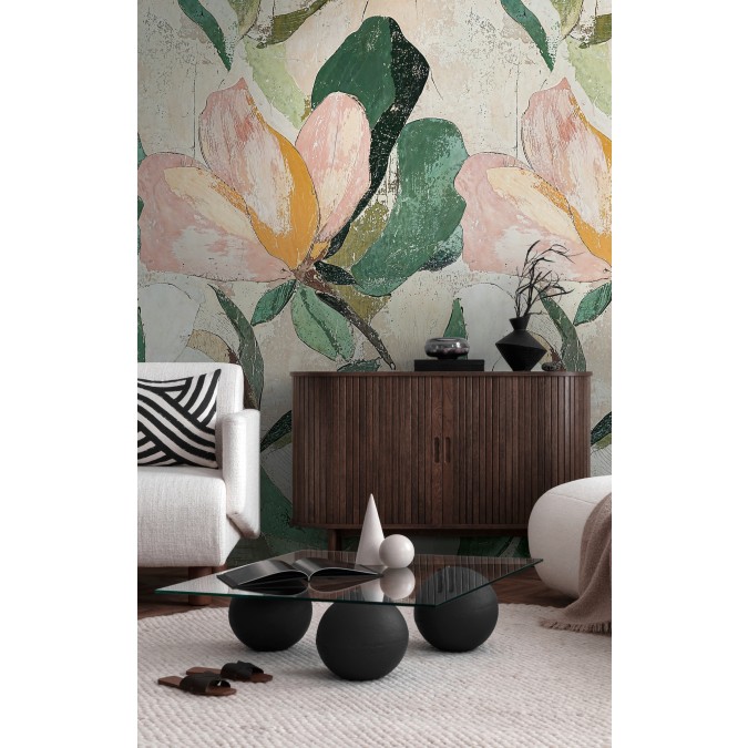 79144-3 Tapetový panel / vliesová tapeta, role 8,80x0,53 m, farba zelená, béžová, ružová