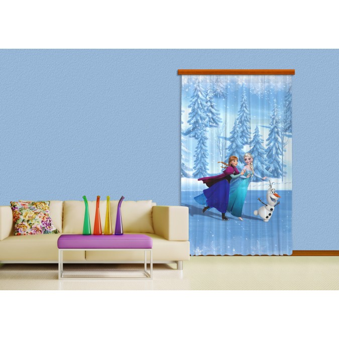 FCP L 6105 AG Design textilný foto záves detský obrazový Frozen on Ice - Ľadové kráľovstvo Disney FCPL 6105 s úplným zatienením, veľkosť 140 x 245 cm