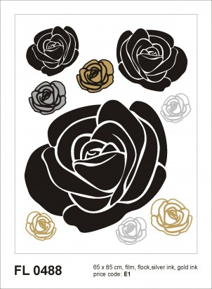 FL 0488 AG Design Samolepiace dekorácie - samolepka na stenu - Roses with gold and silver, veľkosť 65 cm x 85 cm
