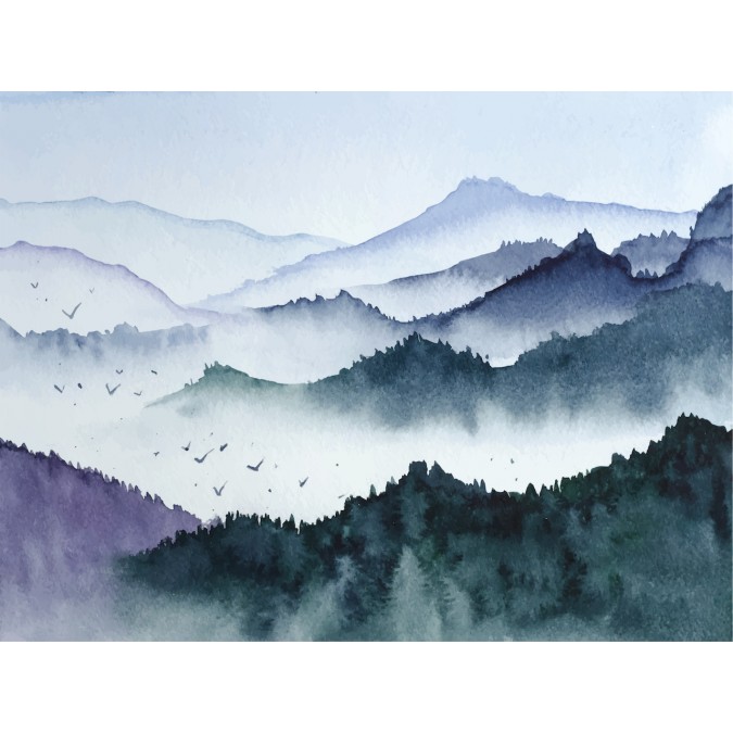 FTNS 1278 AG Design vliesová fototapeta 4-dielna Watercolor Forest - Akvarelový les, veľkosť 360 x 270 cm