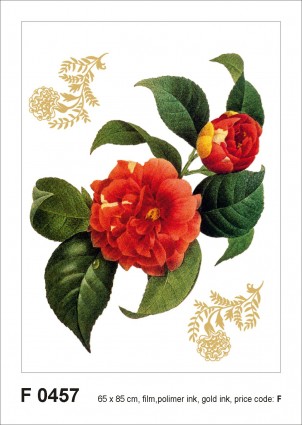 F 0457 AG Design Samolepiace dekorácie - samolepka na stenu - Red flower with golden elements, veľkosť 65 cm x 85 cm