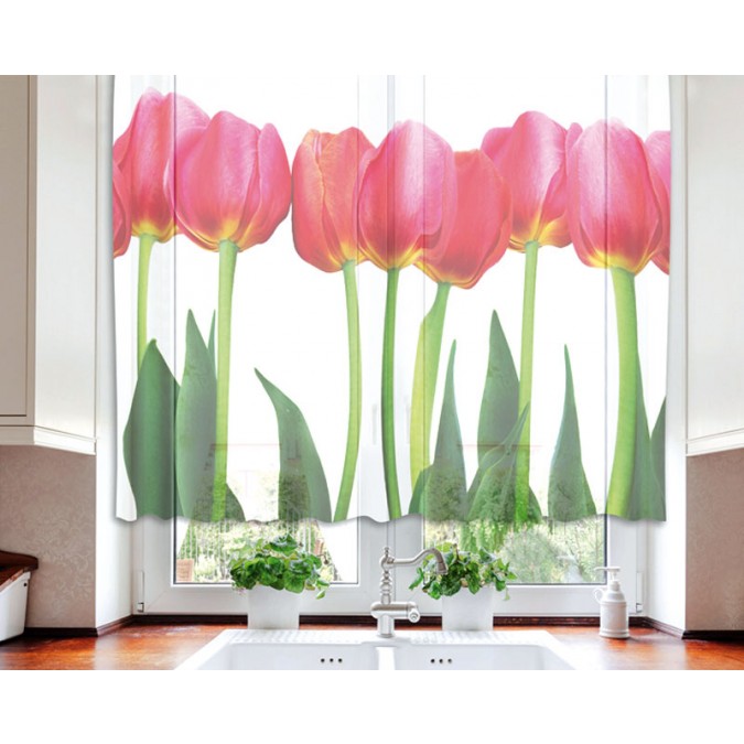VO-140-011 Textilné fotozáclona s obšitím a rašiace páskou, Záhon tulipánov, veľkosť 140