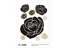 FL 0488 AG Design Samolepiace dekorácie - samolepka na stenu - Roses with gold and silver, veľkosť 65 cm x 85 cm