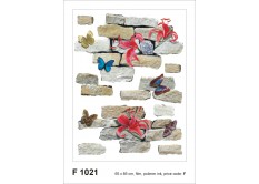 F 1021 AG Design Samolepiace dekorácie - samolepka na stenu - Bricks and flowers, veľkosť 65 cm x 85 cm