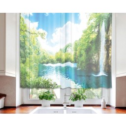 VO-140-004 Textilné fotozáclona s obšitím a rašiace páskou, Relax v lese, veľkosť 140 x
